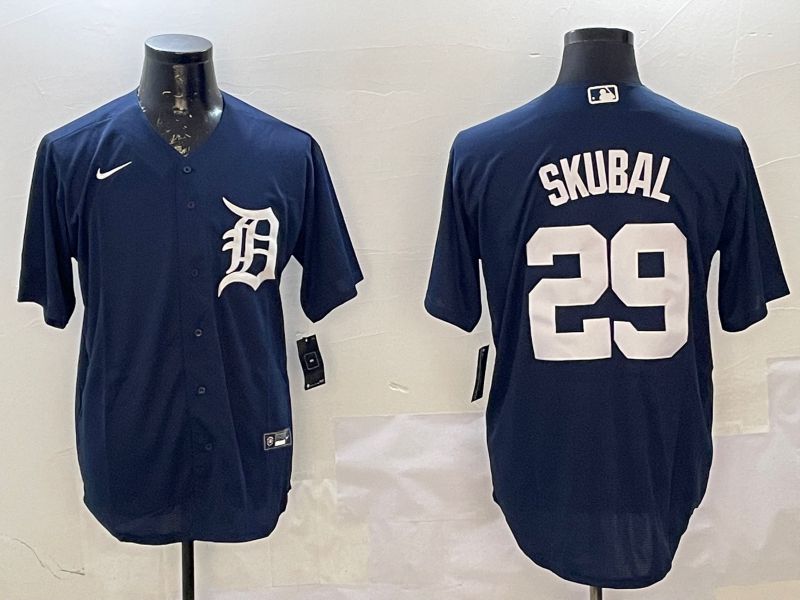Men Detroit Tigers #29 Skubal Drak Blue Game 2025 Nike MLB Jersey style 1